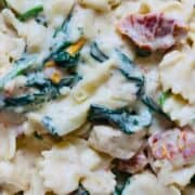 Ninja Foodi chicken, Ninja Foodi tuscan chicken, Ninja Foodi one pot, Ninja Foodi pasta, chicken, dinner, pasta, Instant Pot Tuscan Chicken, Instant Pot, Chicken, Pasta, Spinach, The Tasty Travelers