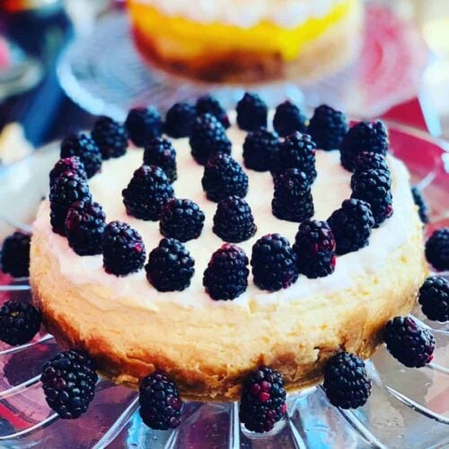 Vanilla Bean Cheesecake with Sour Cream Topping cheesecake, dessert, blackberry, berry, sour cream, instant pot, ninja foodi, cake, sour cream