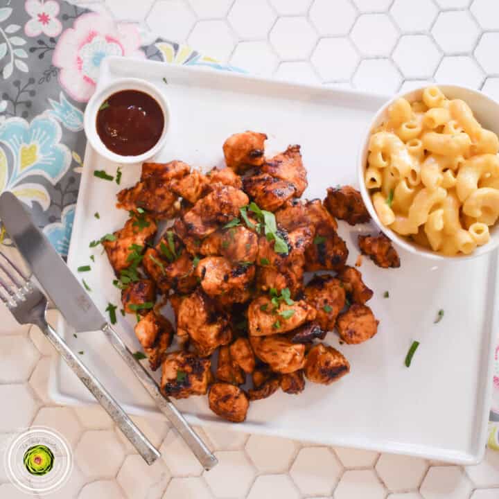 Ninja Foodi Grill BBQ Chicken Nuggets on plate