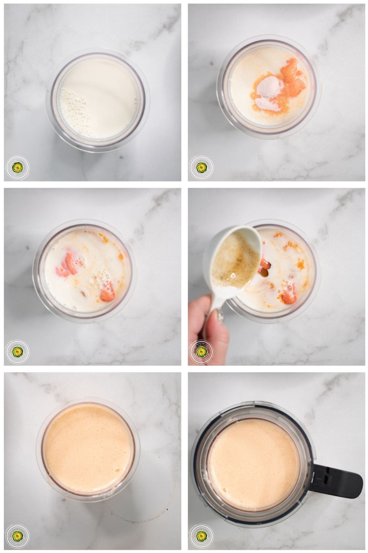 Steps for making the Ninja Creami Orange Creamsicle Protein Ice Cream base mixture