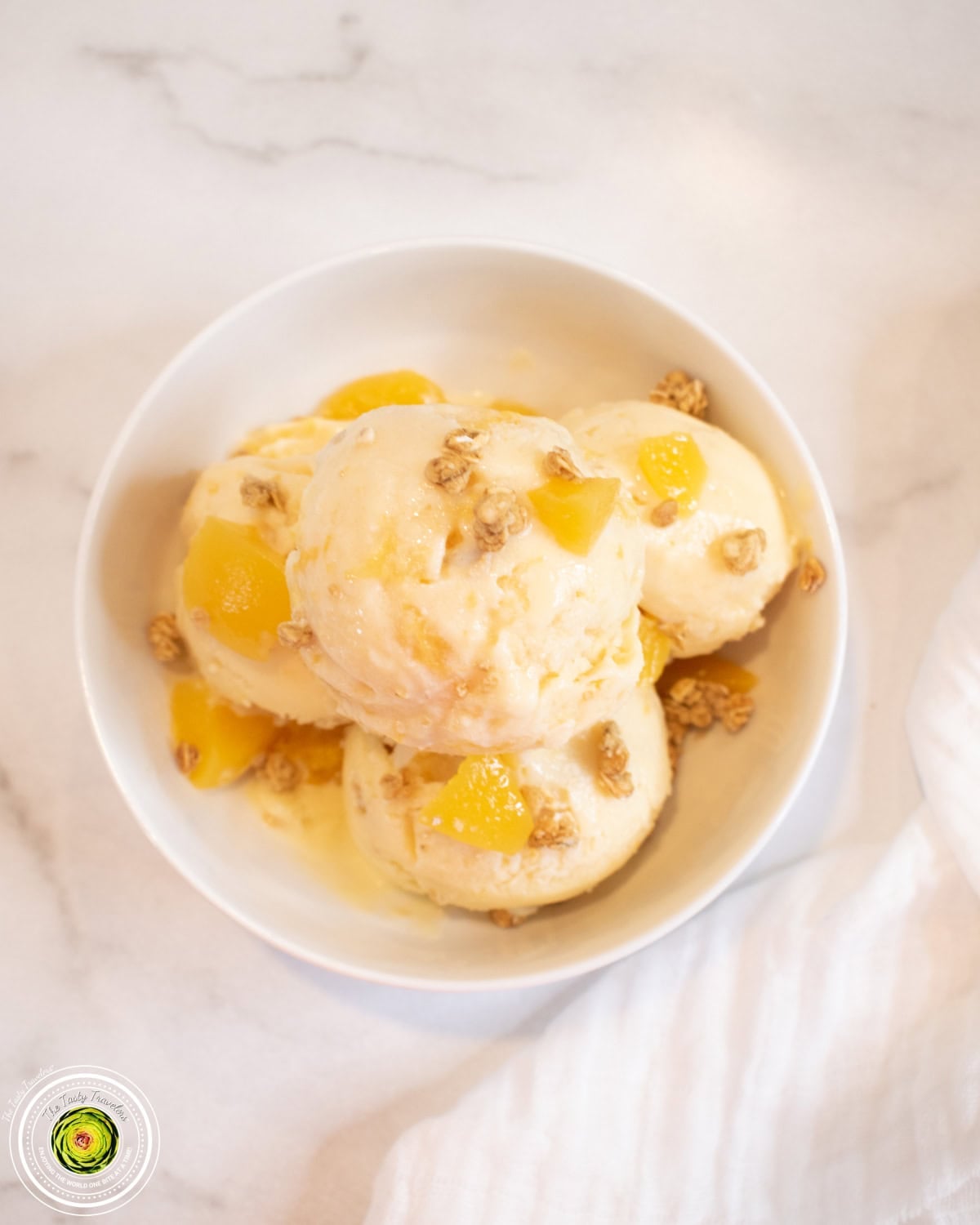 Spoonful of Ninja Creami peach cobbler cottage cheese protein ice cream