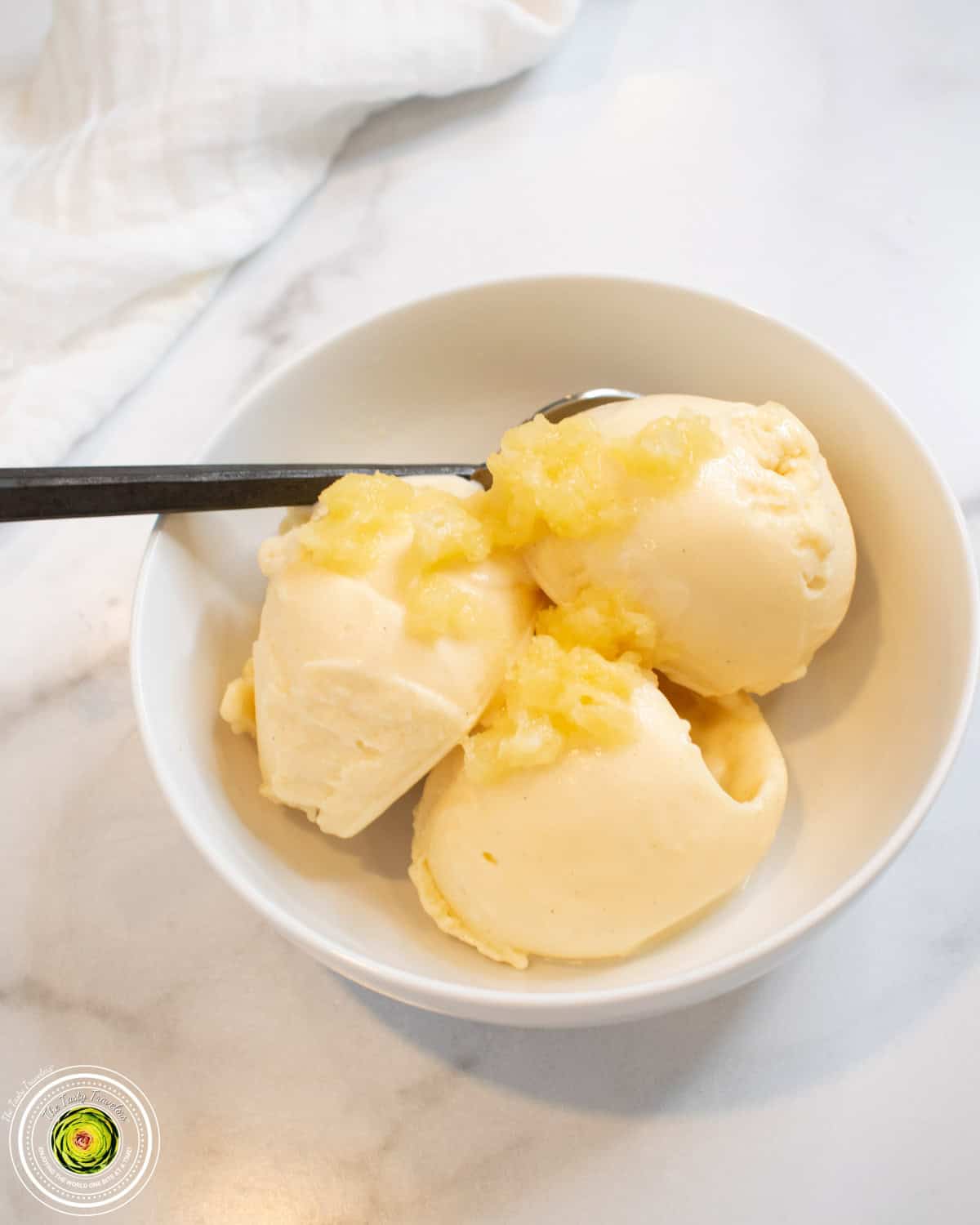 Spoonful of Ninja Creami pineapple dole whip protein ice cream