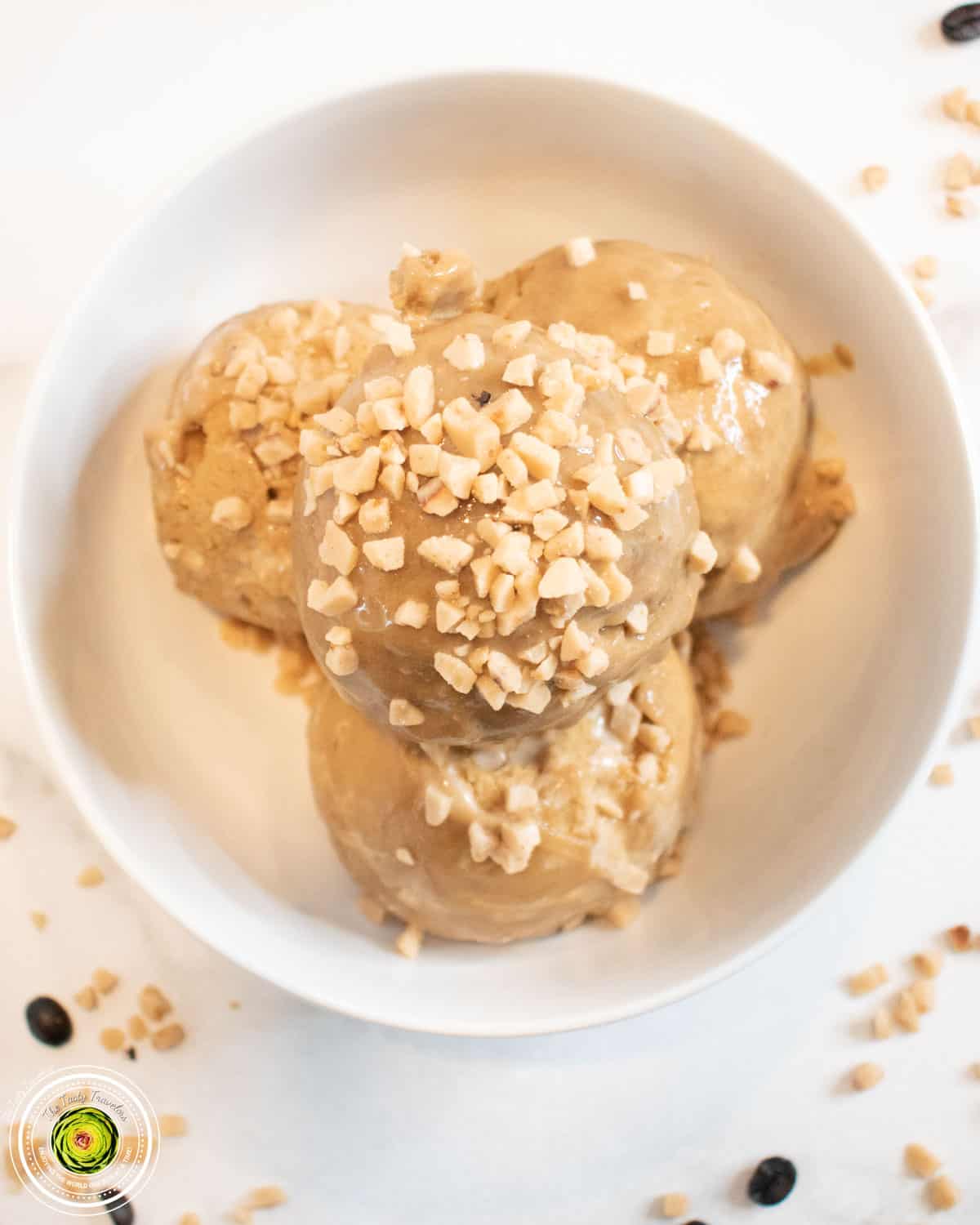 Scooped Ninja Creami toffee coffee protein ice cream with visible Heath chip pieces