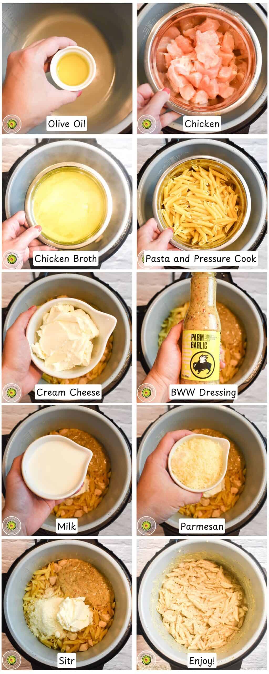 Steps for making Instant Pot Parmesan Garlic Chicken Pasta with Buffalo Wild Wings sauce