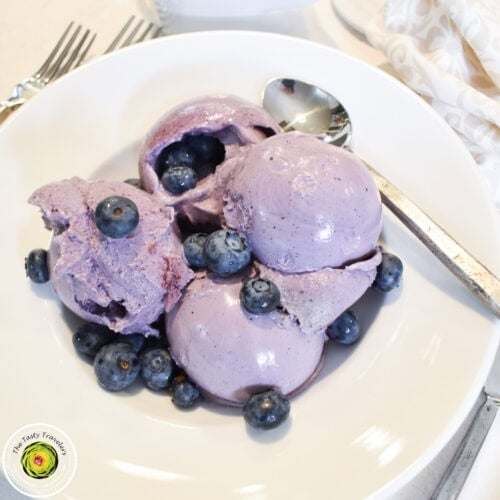 Ninja Creami Blueberry Sweet Cream Ice Cream in white bowl featured image