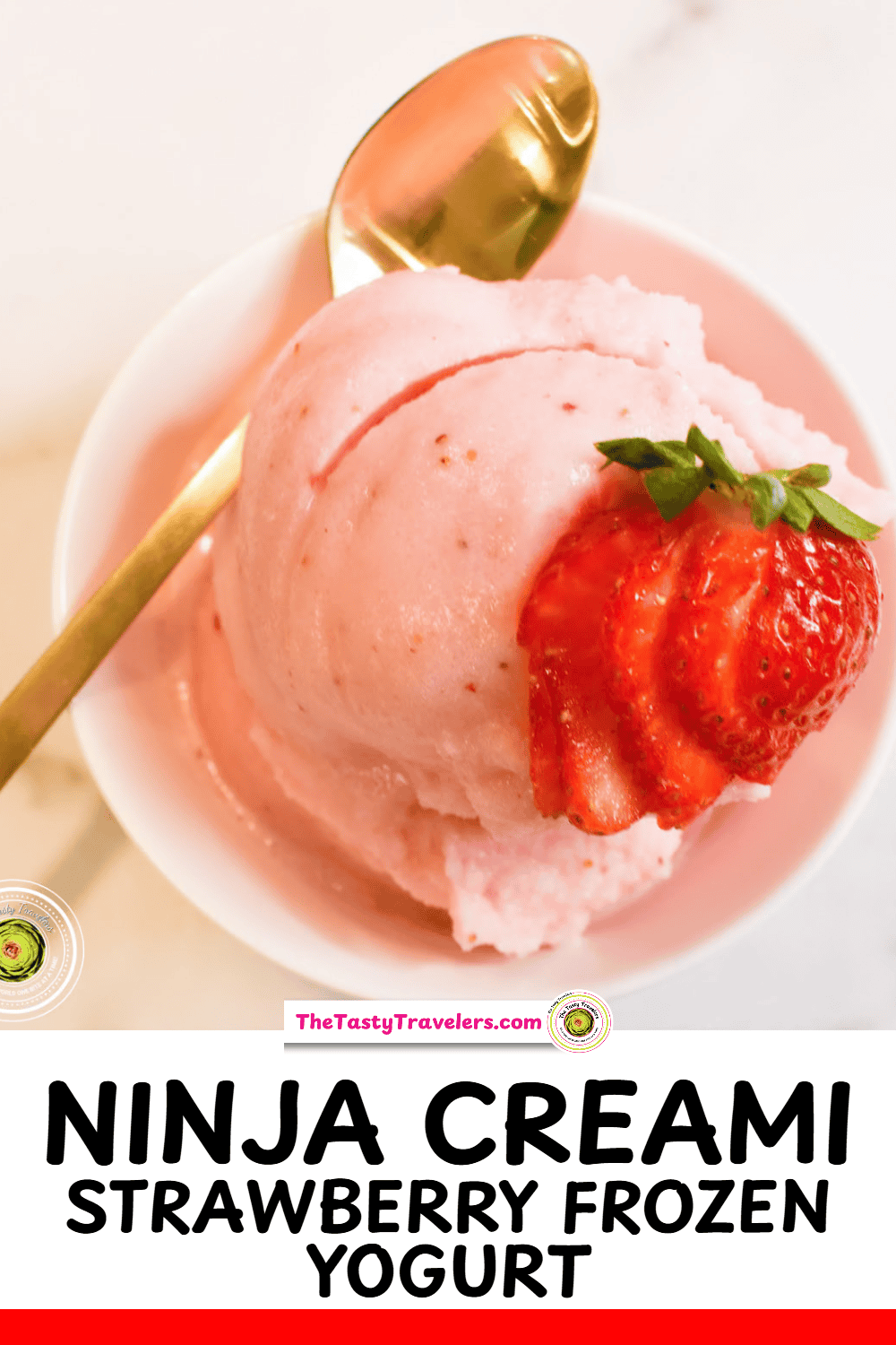 Ninja Creami Strawberry Frozen Yogurt - The Tasty Travelers