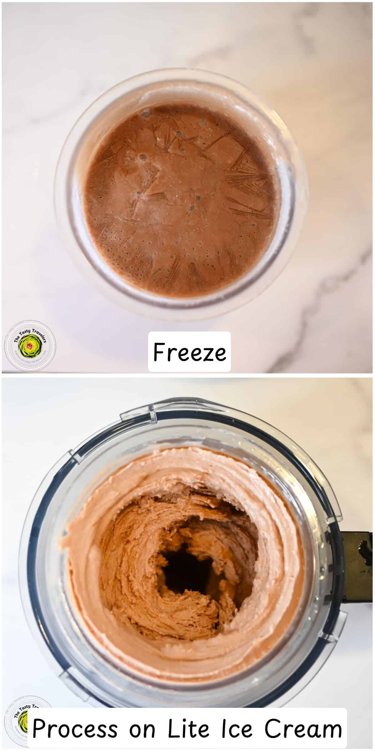 Processing the Ninja Creami low calorie chocolate frozen yogurt on the lite ice cream setting