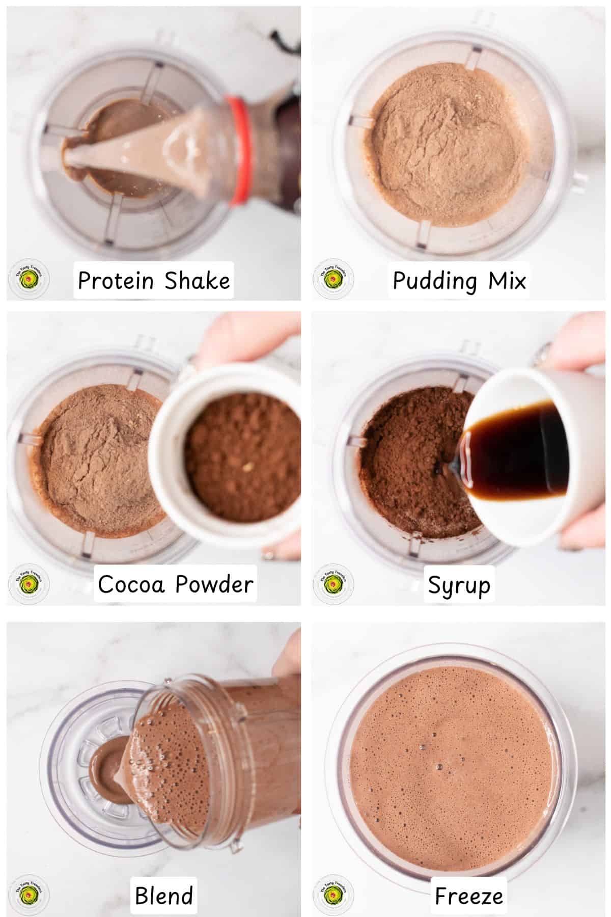 Steps for making the Ninja Creami Caramel Fudge Waffle Cone Protein Ice Cream base