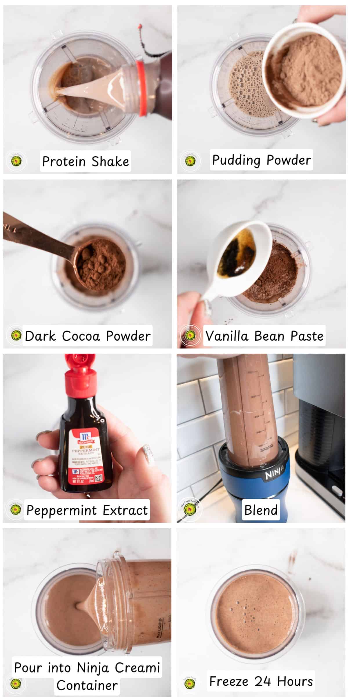Steps for making the Ninja Creami York Peppermint Patty Protein Ice Cream base mixture