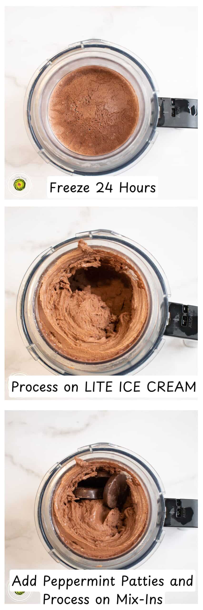 Steps for processing the Ninja Creami York Peppermint Patty Protein Ice Cream in the Ninja Creami machine