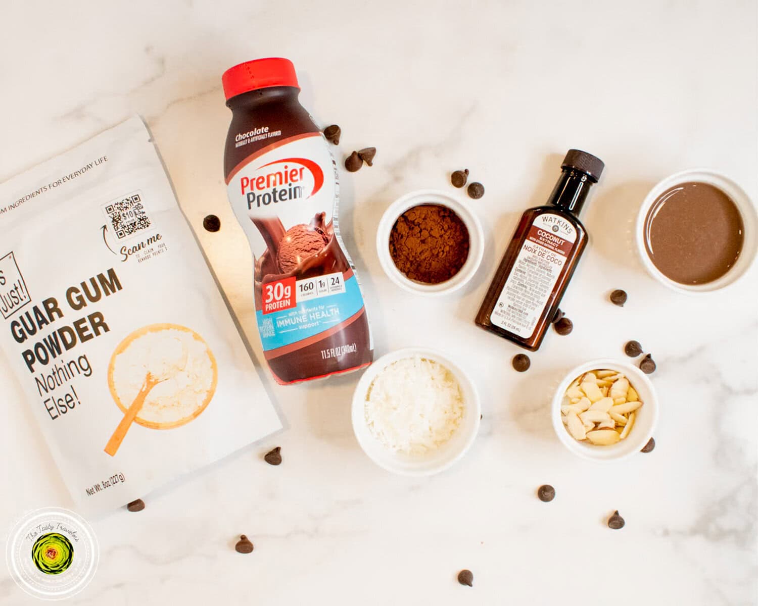 Ninja Creami Almond Joy Protein Ice Cream ingredients flat lay