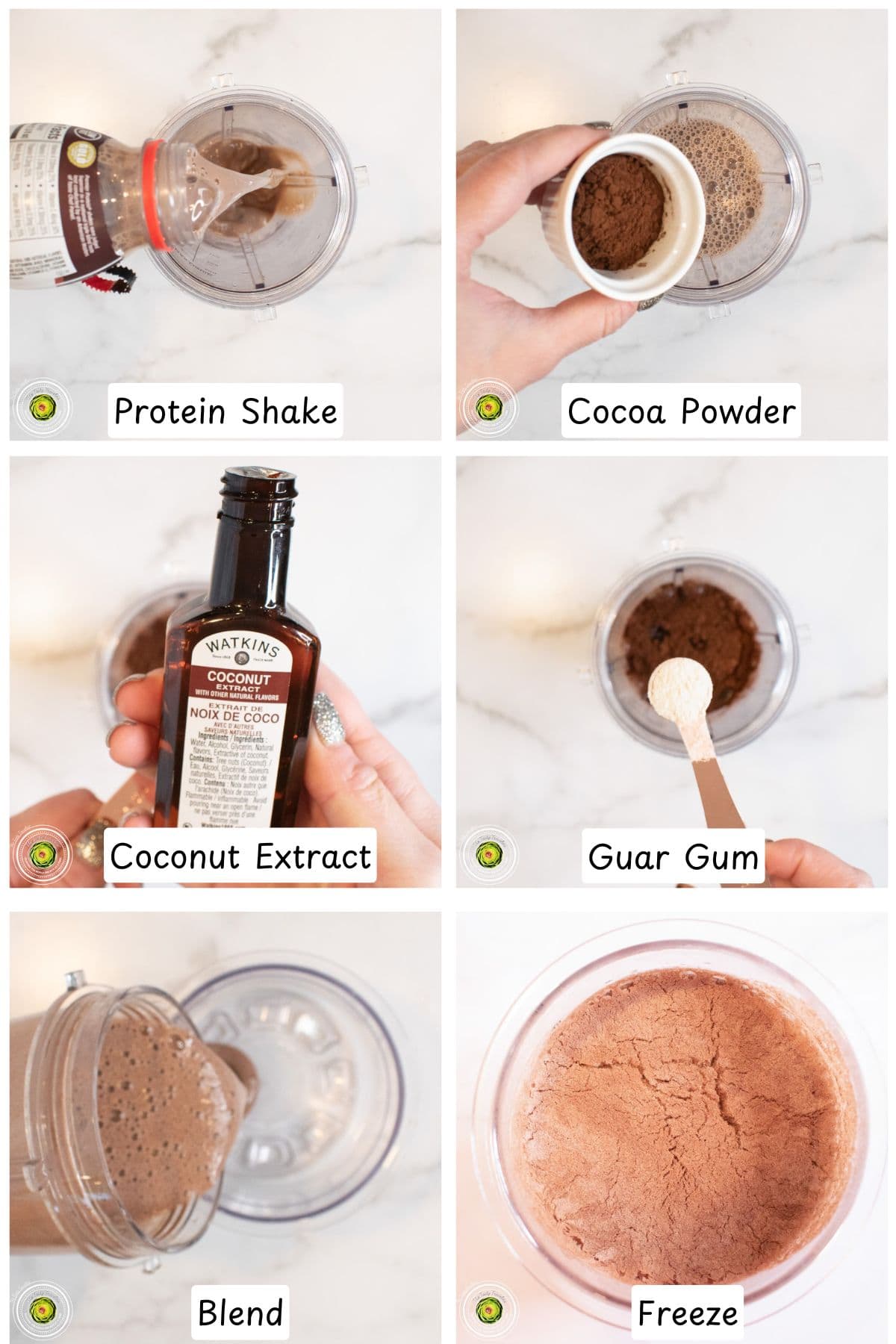 Steps for making the Ninja Creami Almond Joy Protein Ice Cream base mixture