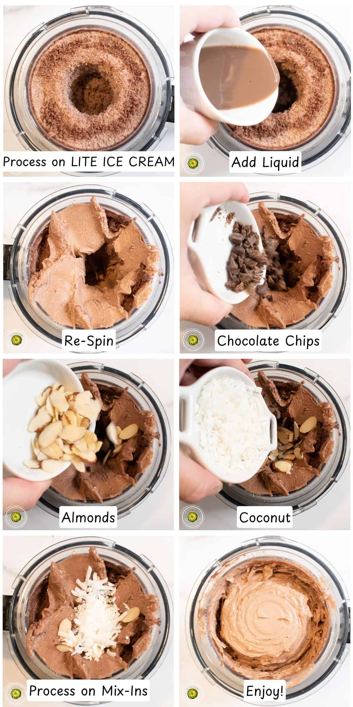 Steps for processing the Ninja Creami Almond Joy Protein Ice Cream in the Ninja Creami machine