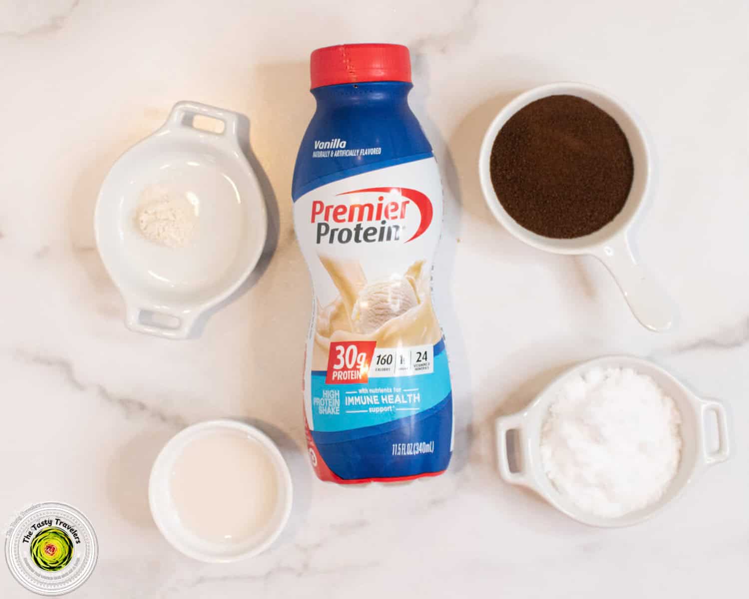 Ninja Creami Coffee Protein Ice Cream ingredients flat lay