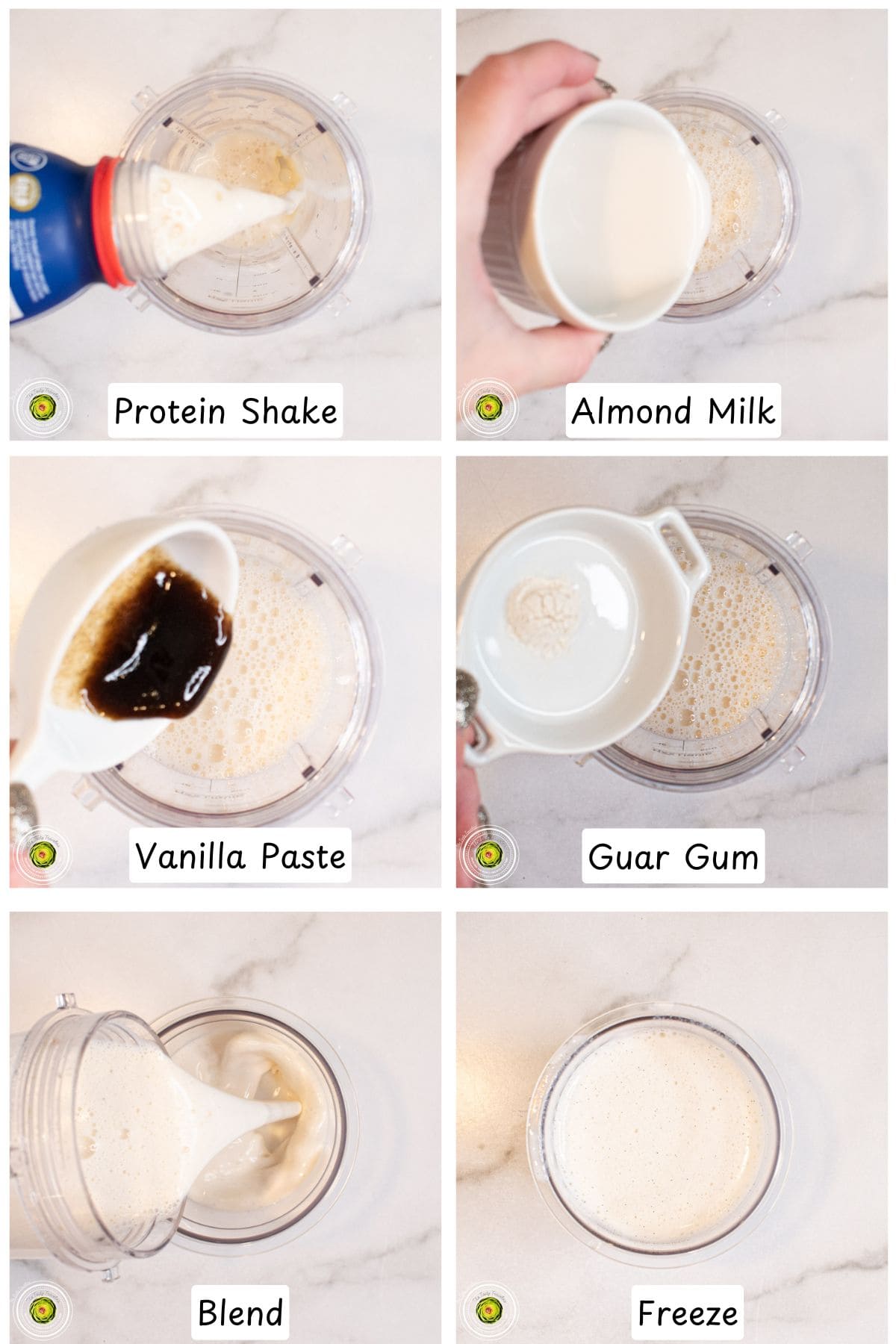 Steps for making the Ninja Creami Cookies and Cream Protein Ice Cream base mixture