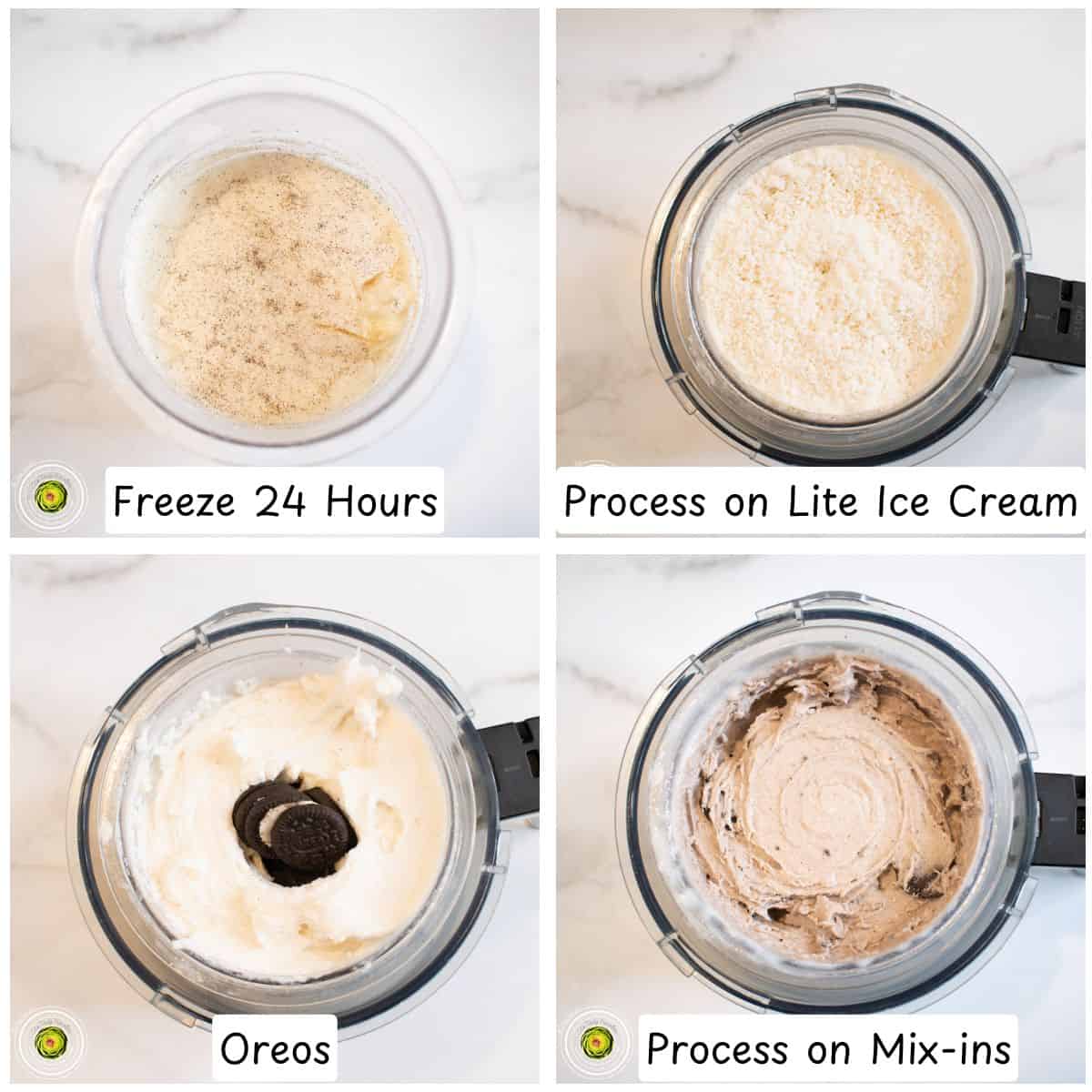 Steps for processing the Ninja Creami Cookies and Cream Protein Ice Cream in the Ninja Creami machine
