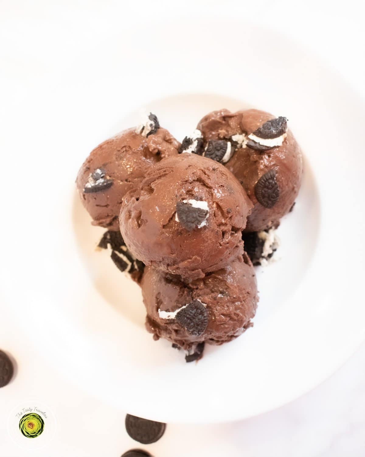 Ninja Creami Double Chocolate Cookie Protein Ice Cream in pint container showing thick creamy dark chocolate texture