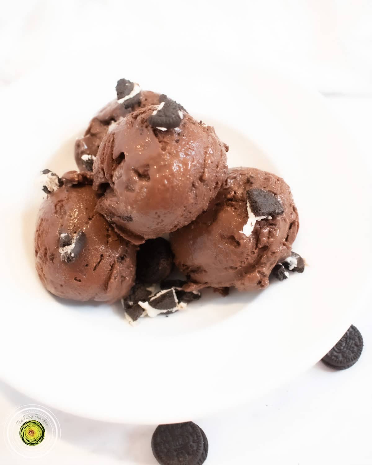 Ninja Creami Double Chocolate Cookie Protein Ice Cream scooped into a bowl