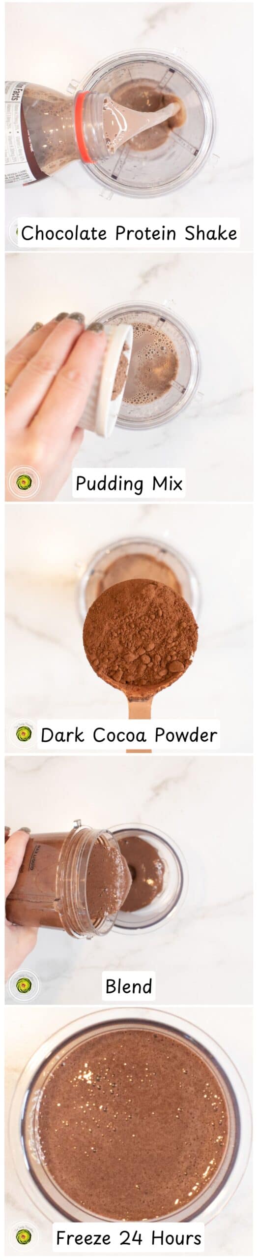 Steps for making the Ninja Creami Double Chocolate Cookie Protein Ice Cream base mixture