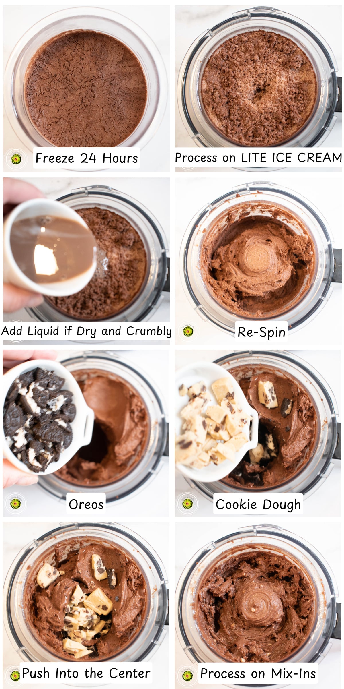 Steps for processing the Ninja Creami Double Chocolate Cookie Protein Ice Cream in the Ninja Creami machine