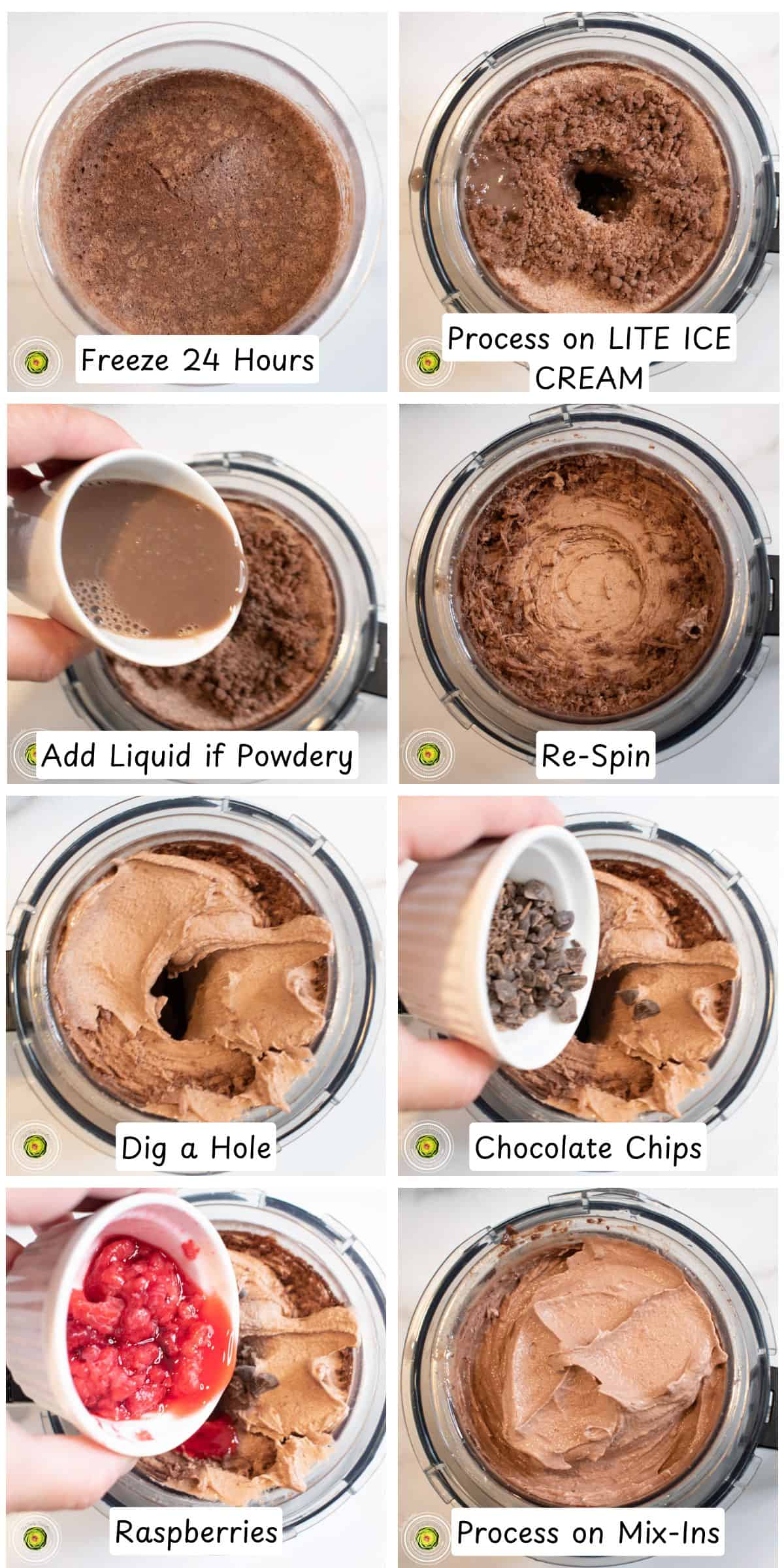 Steps for processing the Ninja Creami Raspberry Chocolate Chunk Protein Ice Cream in the Ninja Creami machine