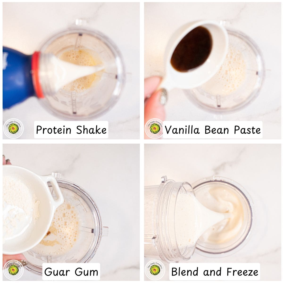 Step by step process for making the Ninja Creami baseball nut protein ice cream mixture