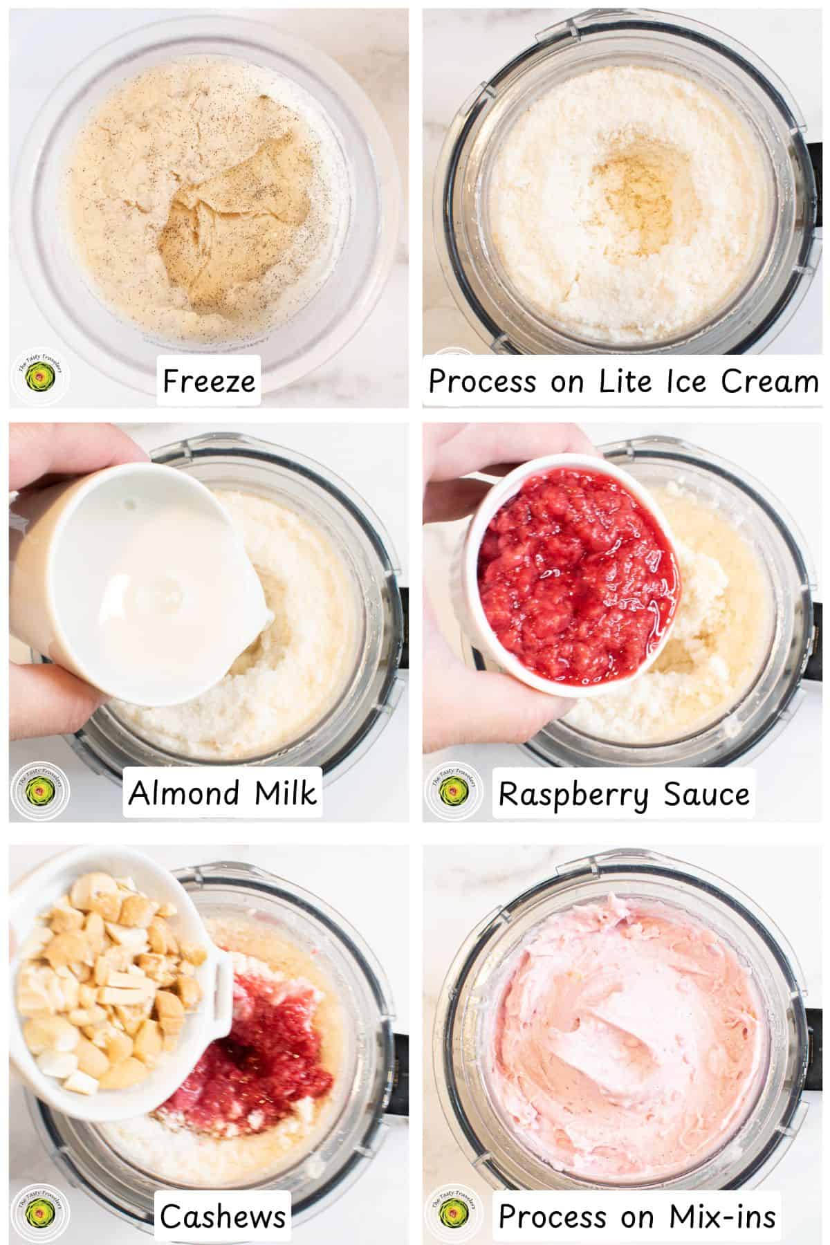 Processing the Ninja Creami baseball nut protein ice cream and adding cashew and raspberry mix-ins
