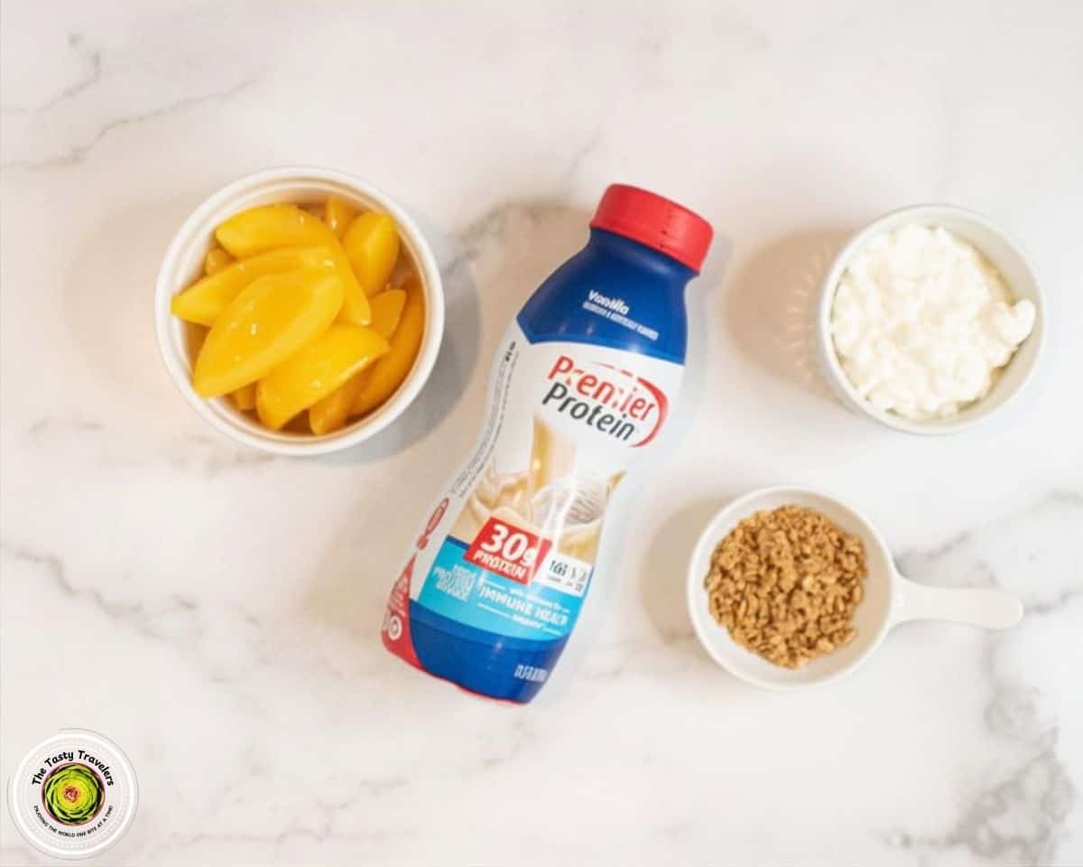 Ingredients for Ninja Creami peach cobbler cottage cheese protein ice cream