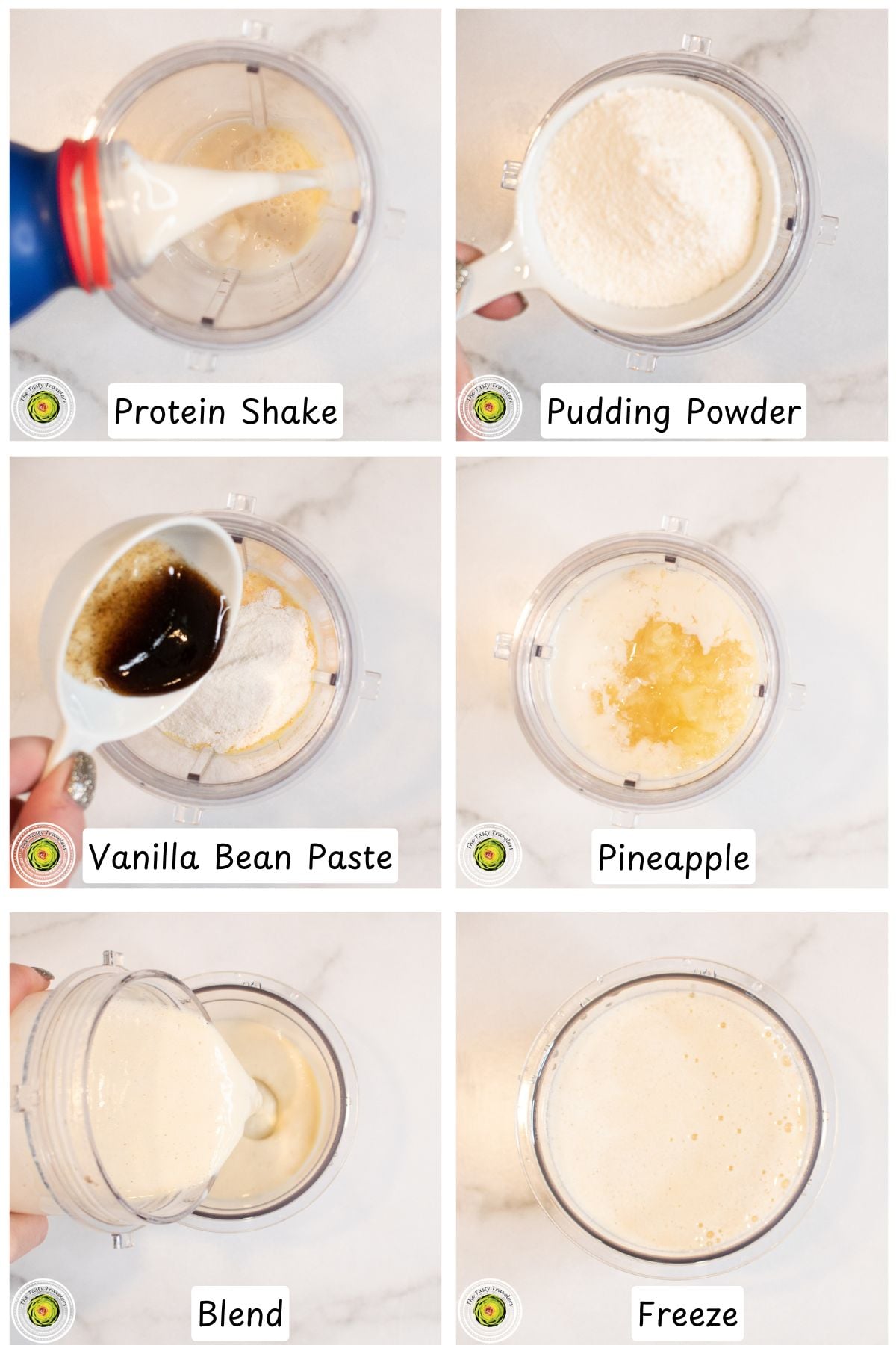 Step by step photos of making the Ninja Creami pineapple dole whip mixture