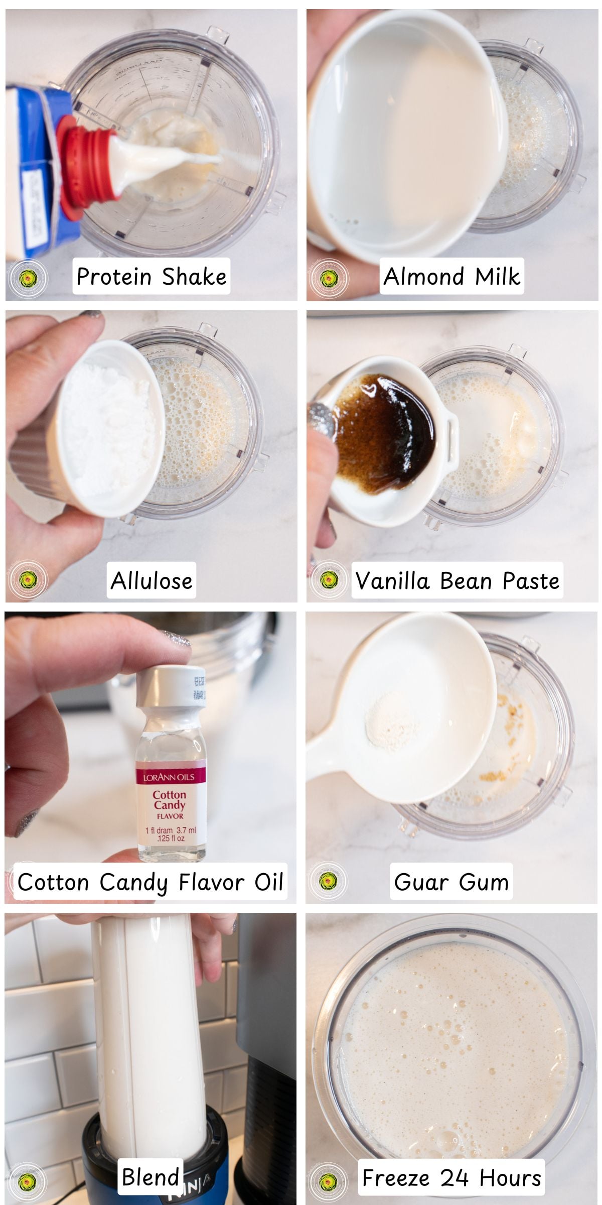 Step by step process for making the Ninja Creami cotton candy protein ice cream base