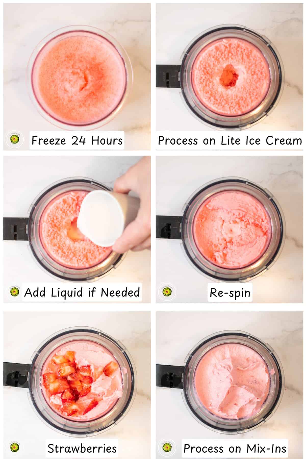 Processing the Ninja Creami super strawberry protein ice cream and adding strawberry mix-ins