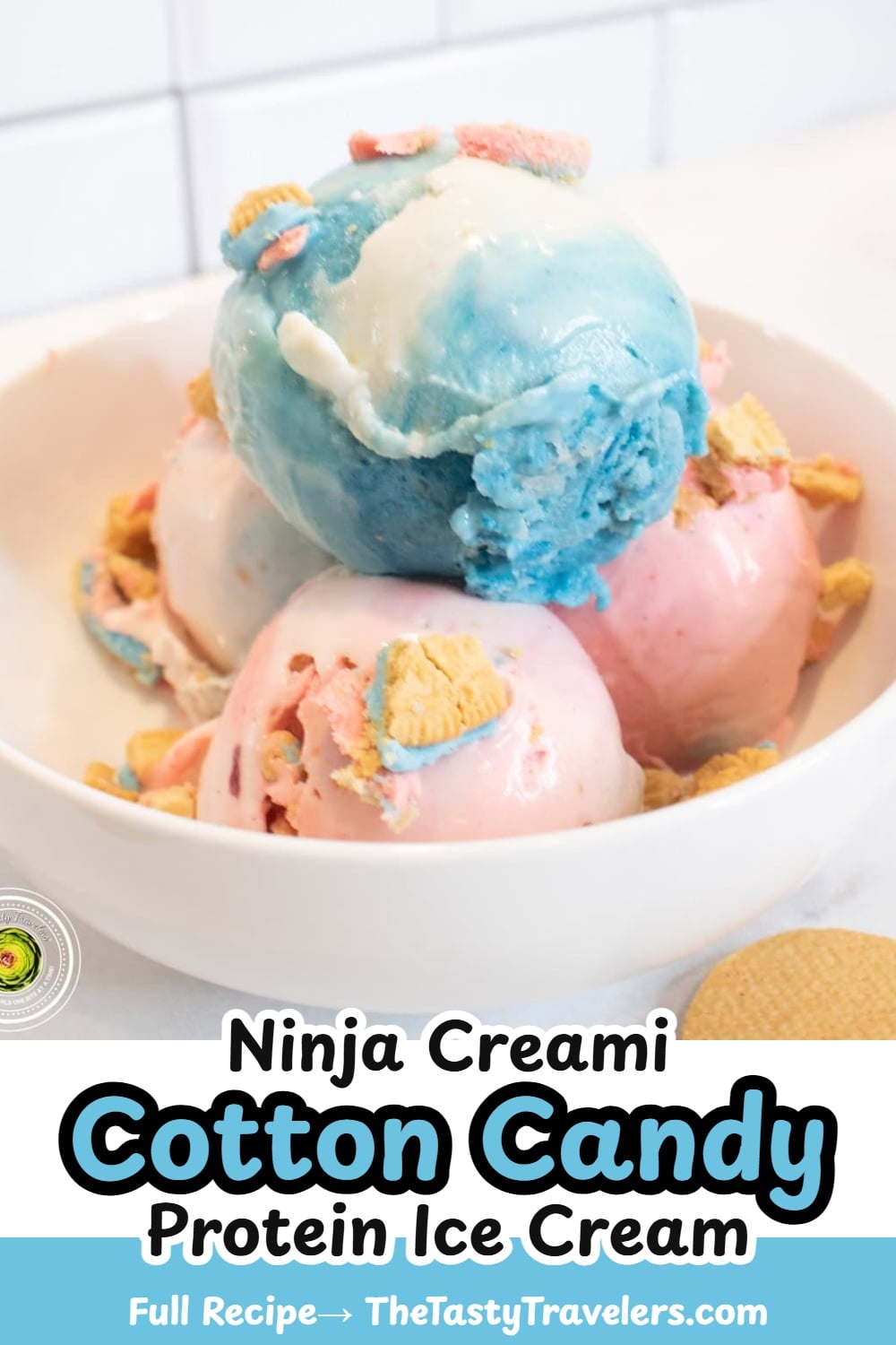 Pinterest pin image for Ninja Creami Cotton Candy Protein Ice Cream recipe