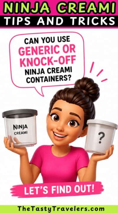 Girl holding two containers of ninja cream with question mark and text overlay.