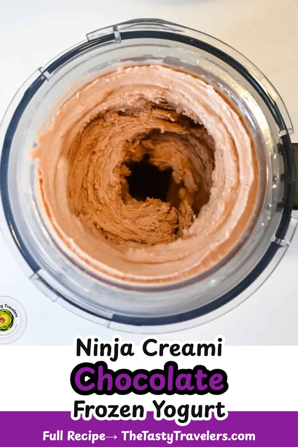 Pinterest pin image for Ninja Creami Low Calorie Chocolate Frozen Yogurt recipe