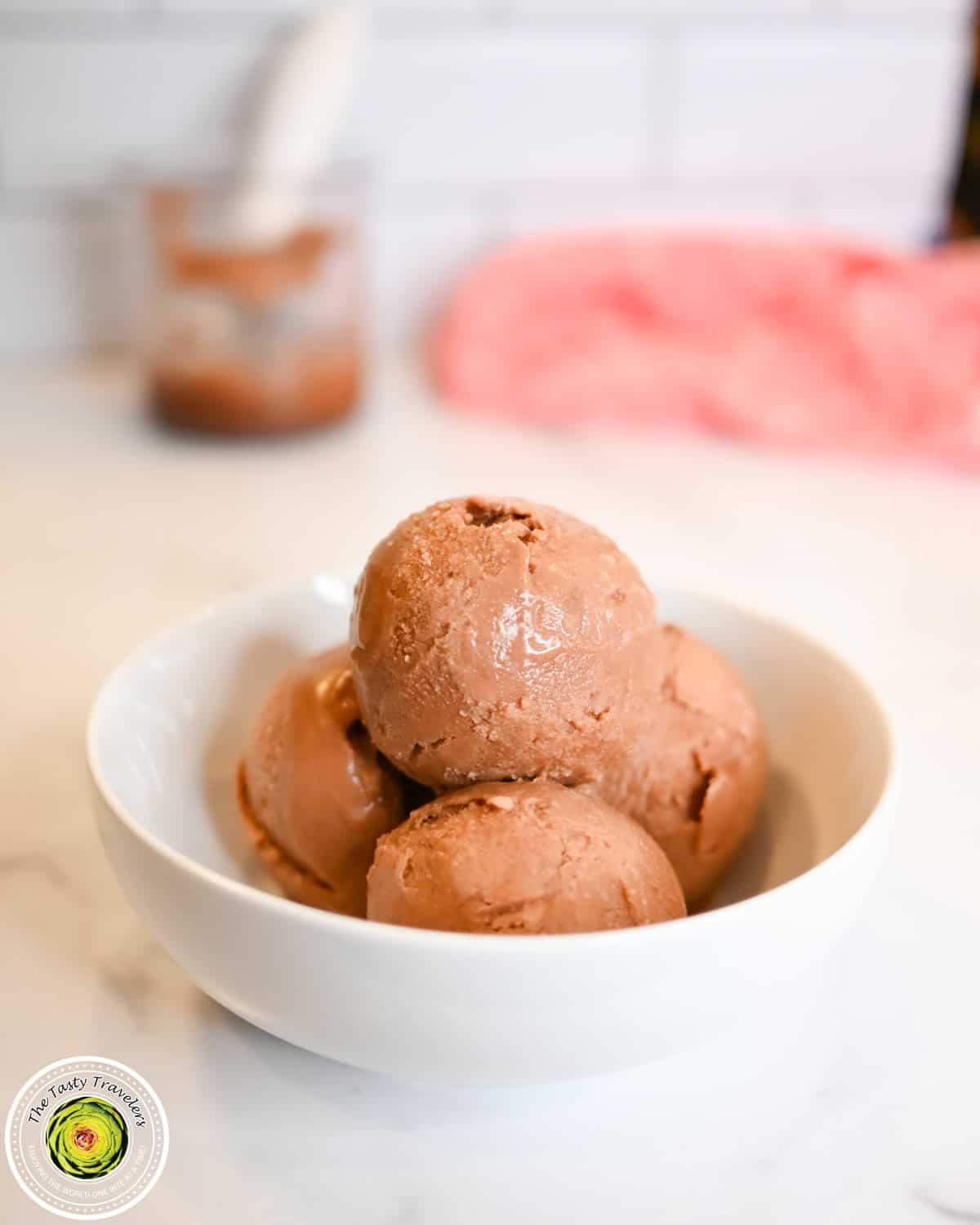 Ninja Creami chocolate hazelnut ice cream scooped into a bowl