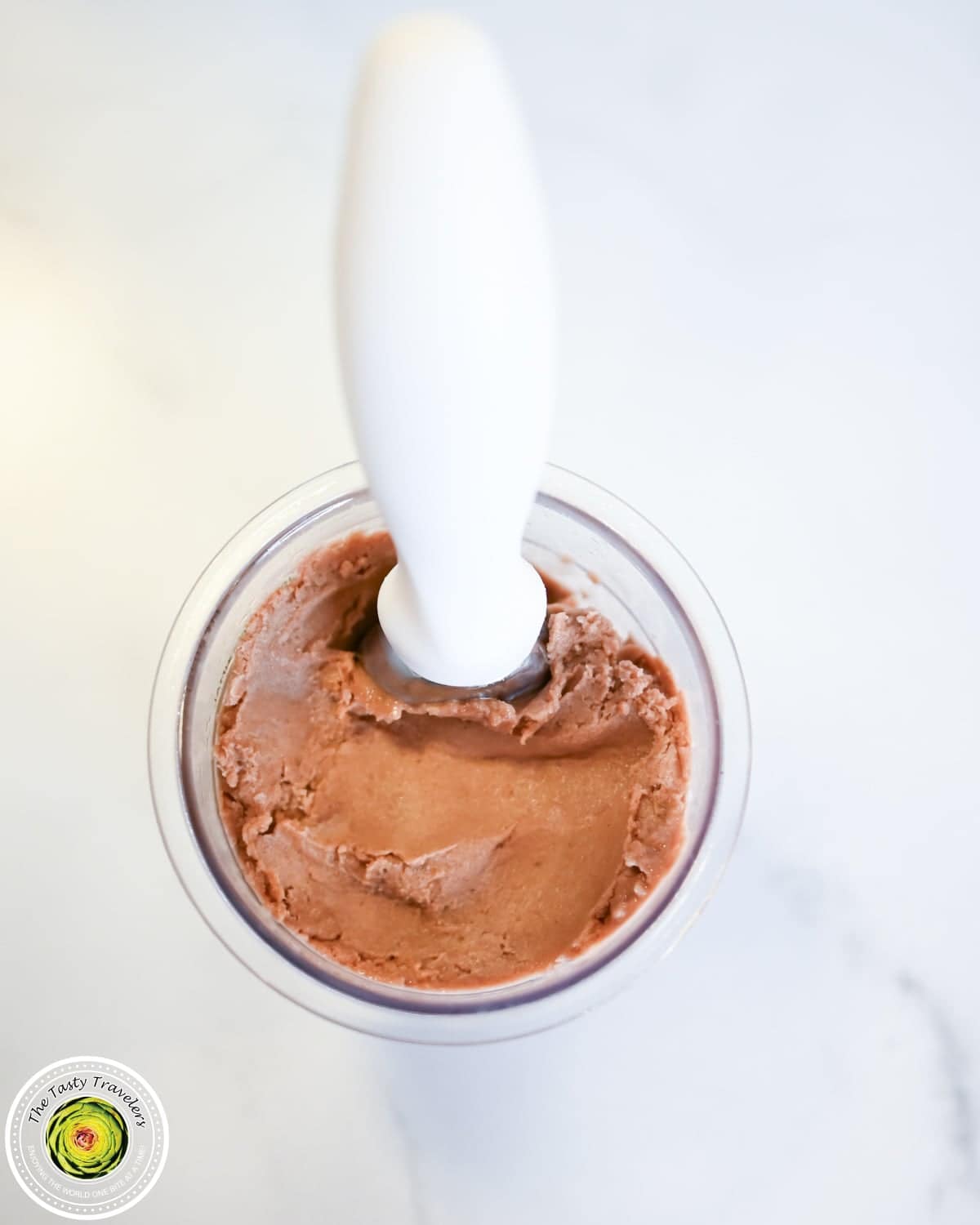 Ninja Creami low calorie chocolate hazelnut ice cream in the container