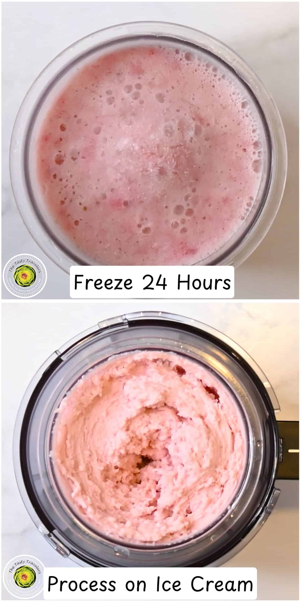 Processing the Ninja Creami low calorie strawberry ice cream on the ice cream setting