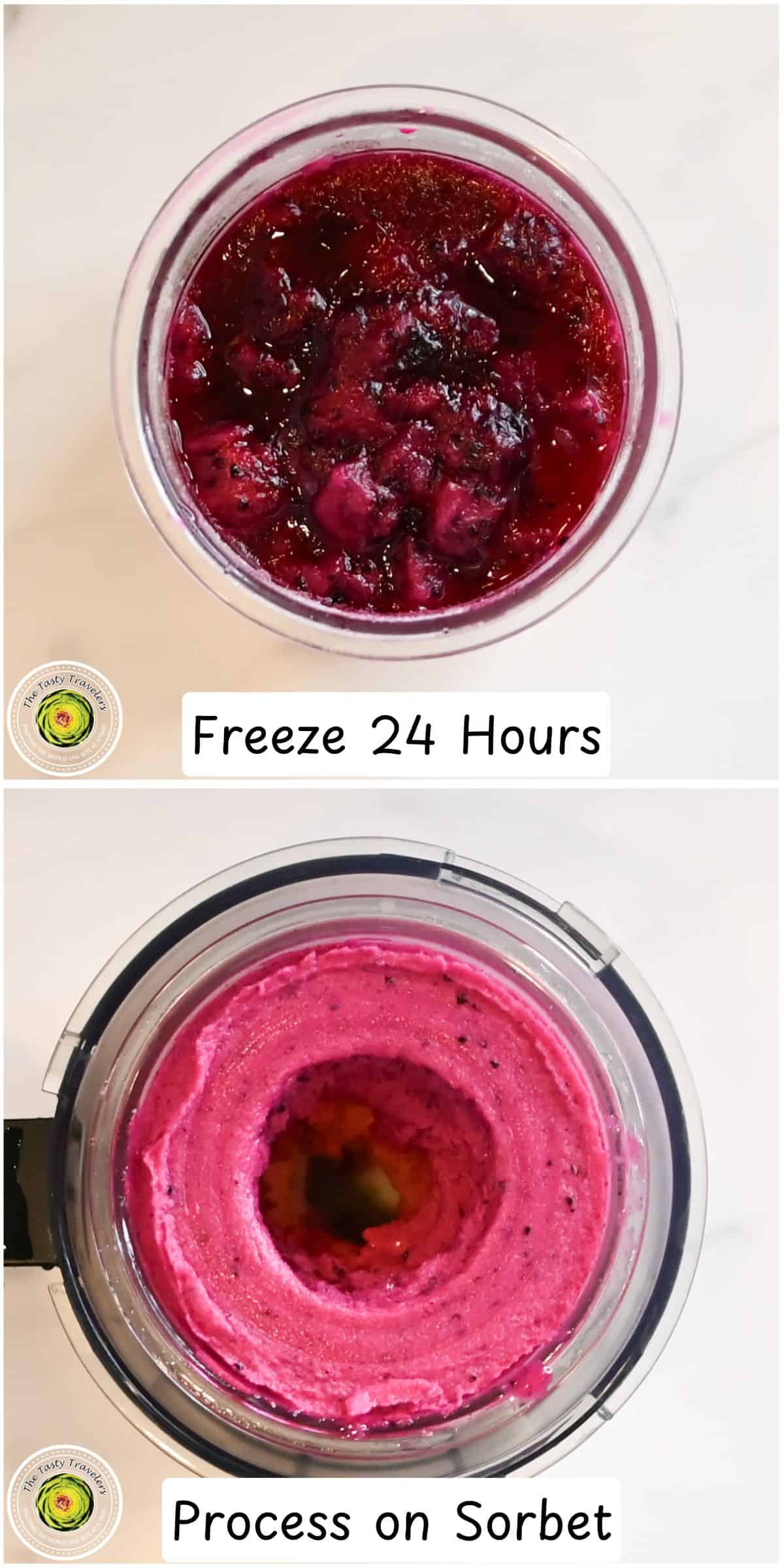 Processing the Ninja Creami low calorie tropical triple layered sorbet on the sorbet setting