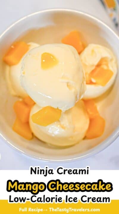 Mango cheesecake with ninja-themed decoration and creamy texture.