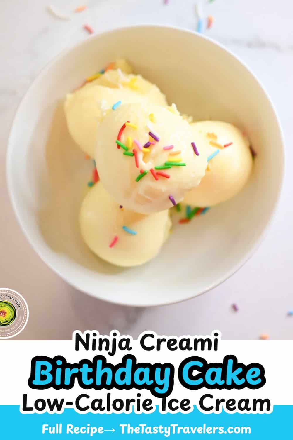 Ninja Creami low calorie birthday cake ice cream Pinterest pin