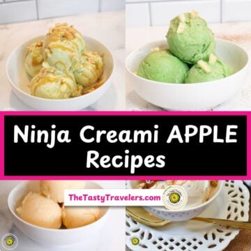 Assorted ninja cream ice cream recipes with toppings and bowls.
