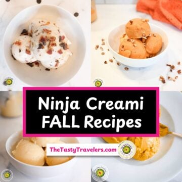 Assorted ninja-themed fall ice cream recipes with toppings and cookies.