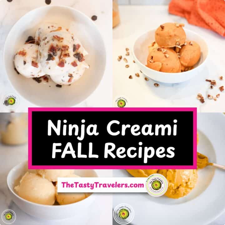 Assorted ninja-themed fall ice cream recipes with toppings and cookies.