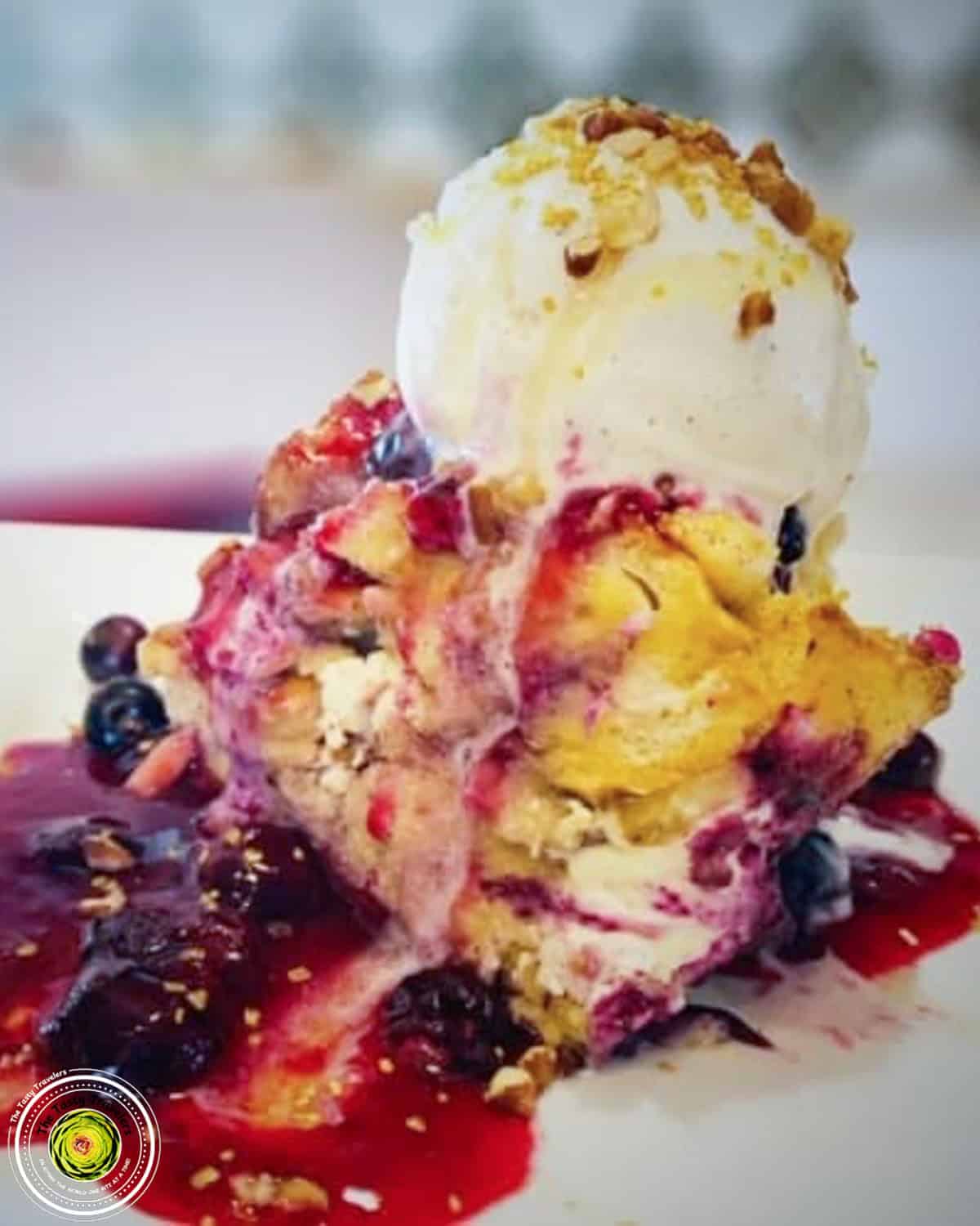 Blueberry Cream Cheese Bread Pudding A La Mode