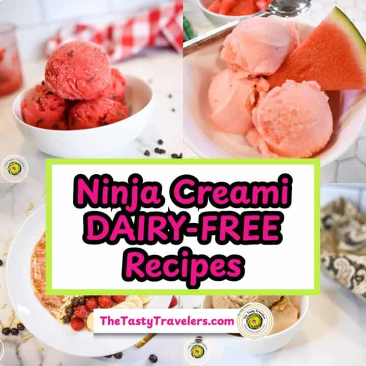 Delicious dairy-free ice cream with watermelon and berry flavors on a white plate.